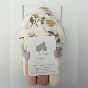 Just Born • infant baby hooded towel and washcloth set